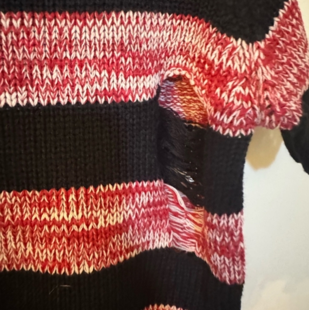 NWT POL Black and Red Striped Knit Distressed Top Size Small - Picture 5 of 6